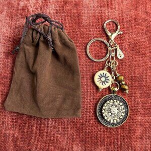 MANDALA LASER ENGRAVED BAG CHARM Brown Gold Tone Charms💮